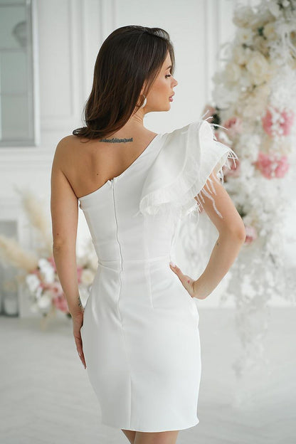 One-Shoulder Feather Bridesmaid Dress