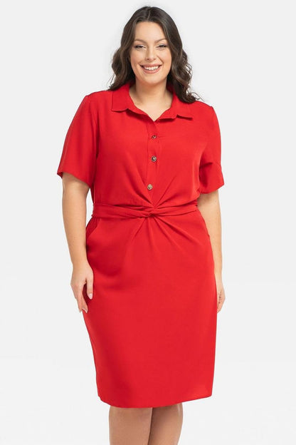 Plus Size Wrap Dress with Pockets red