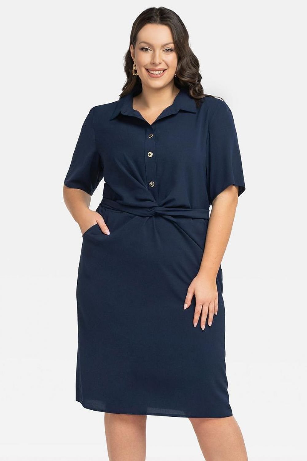 Plus Size Wrap Dress with Pockets navy blue