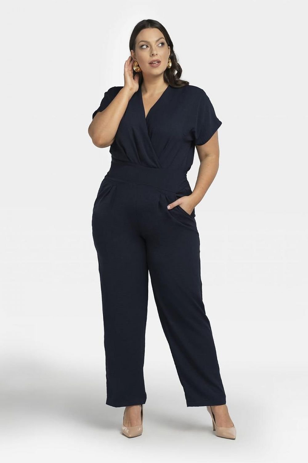 Plus Size Tie-Back Jumpsuit navy blue