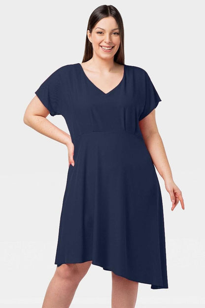 Plus Size Asymmetrical Dress navy blue