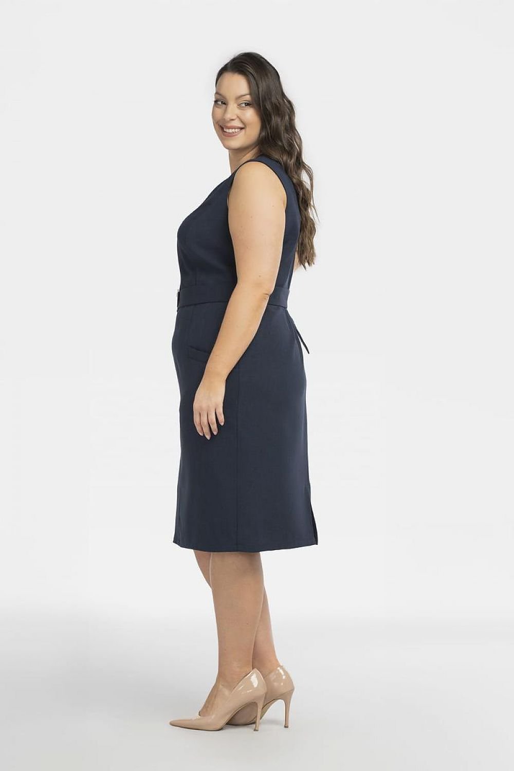 Plus Size Belted Heart Neckline Dress