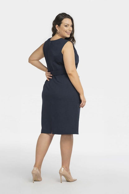 Plus Size Belted Heart Neckline Dress