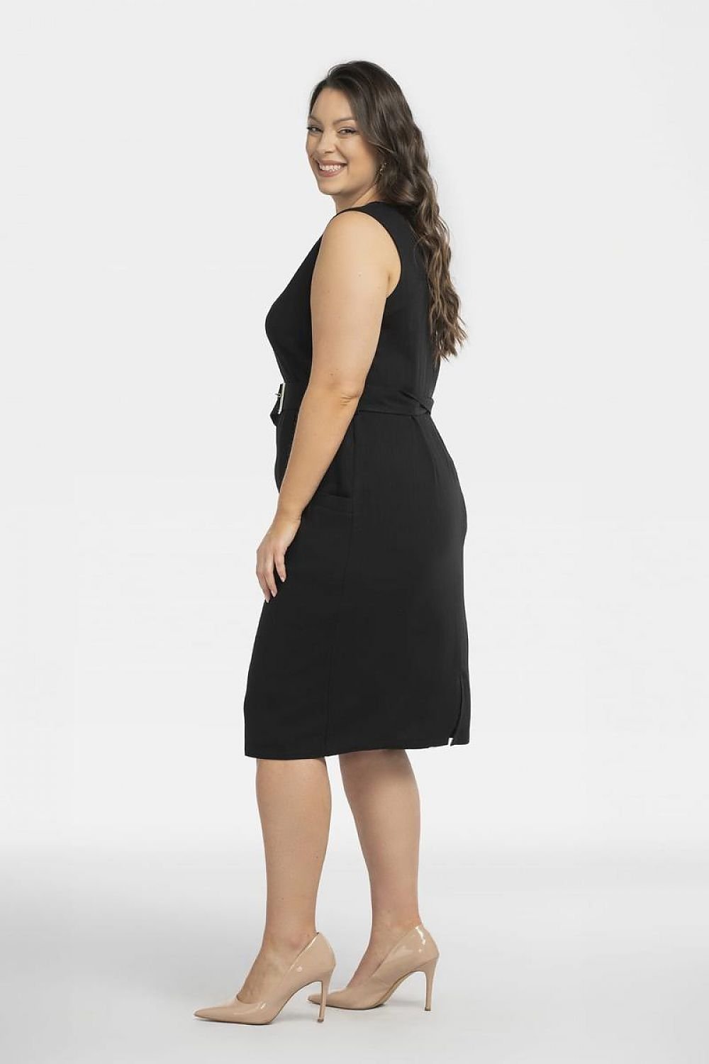 Plus Size Belted Heart Neckline Dress