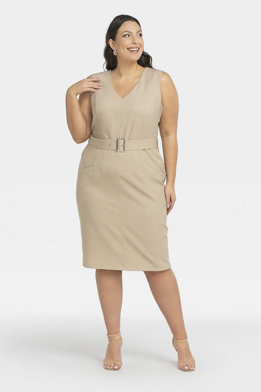 Plus Size Belted Heart Neckline Dress