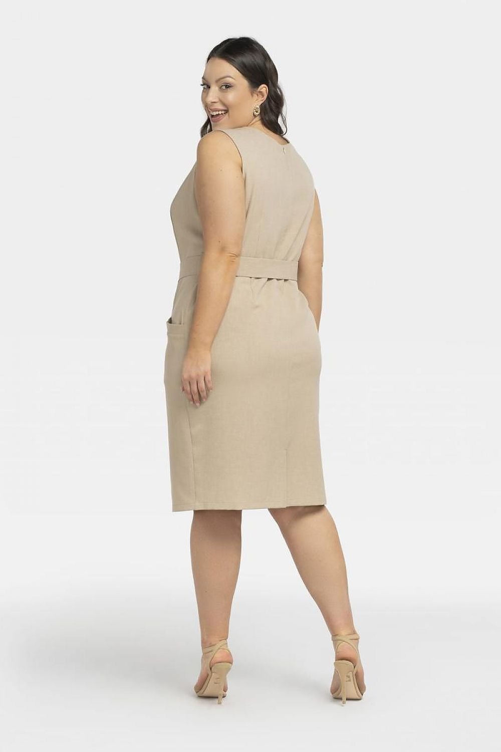 Plus Size Belted Heart Neckline Dress