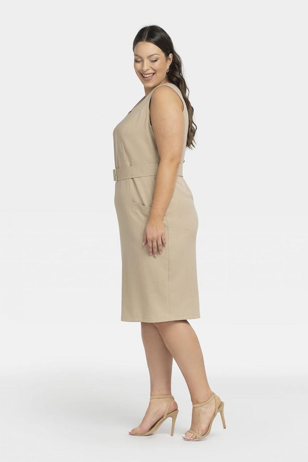 Plus Size Belted Heart Neckline Dress