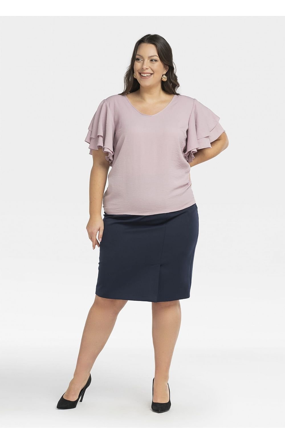 Plus Size V-Neck Back Detail Blouse pink