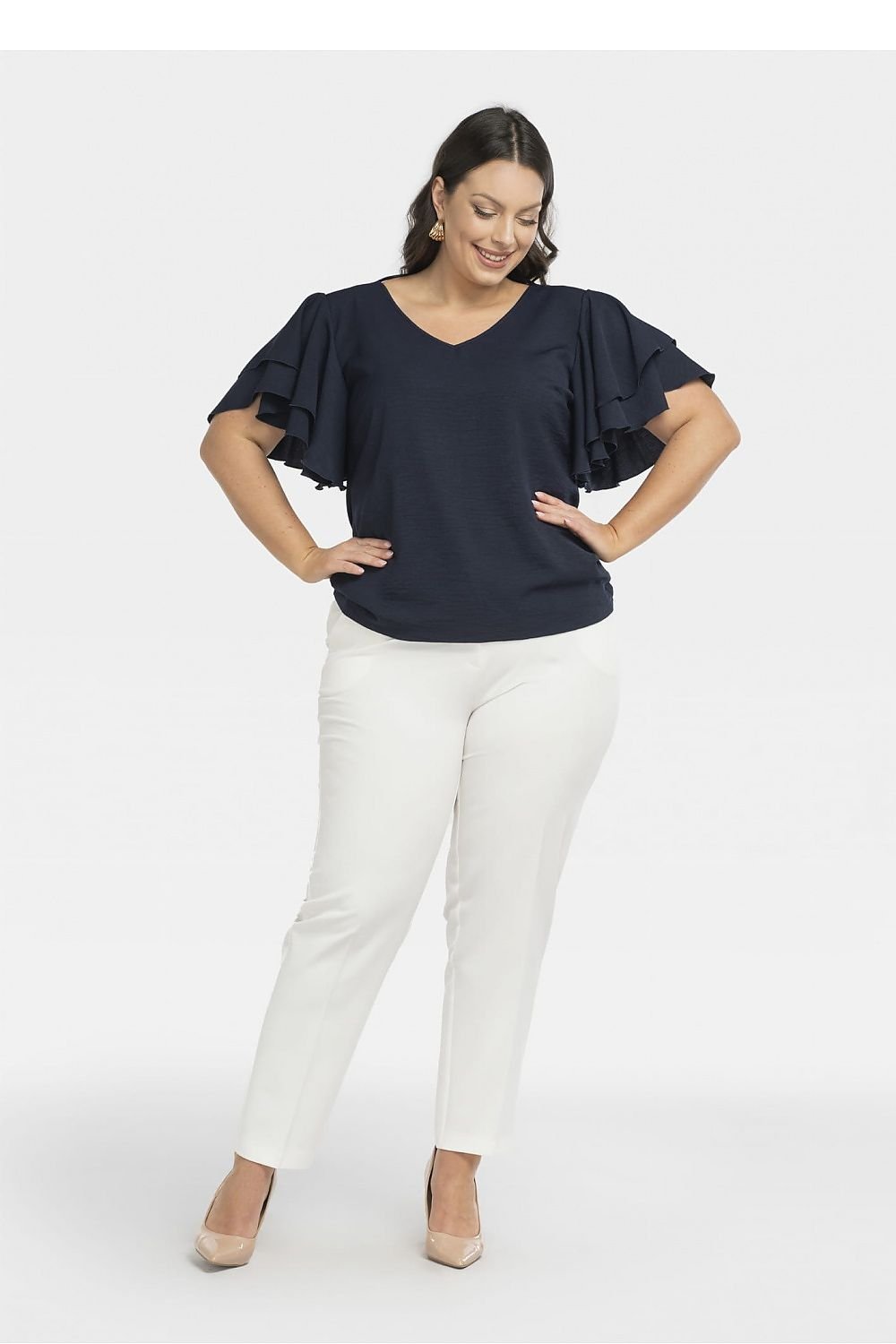 Plus Size V-Neck Back Detail Blouse navy blue