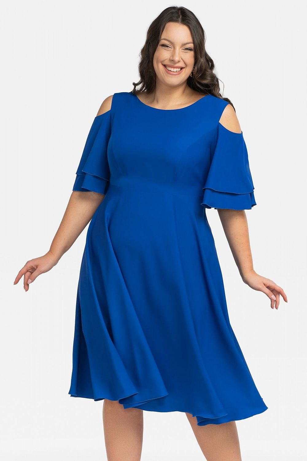 Plus Size Flared Formal Dress blue