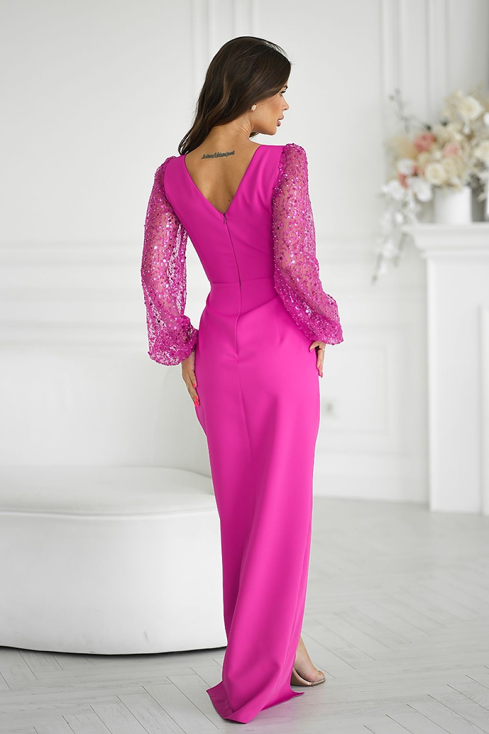 Sequin Sleeve Heart Neckline Bridesmaid Dress