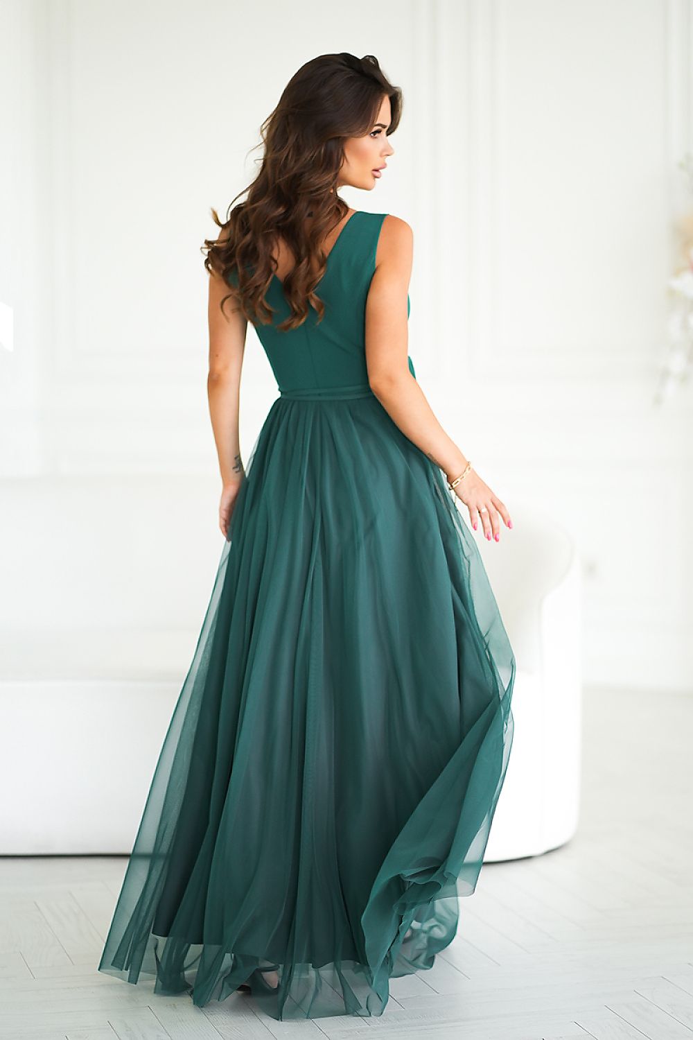 Elegant Bridesmaid Gown with Rose Belt