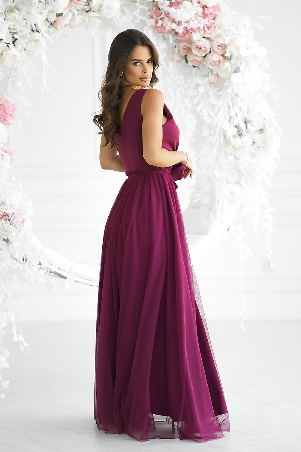 Elegant Bridesmaid Gown with Rose Belt