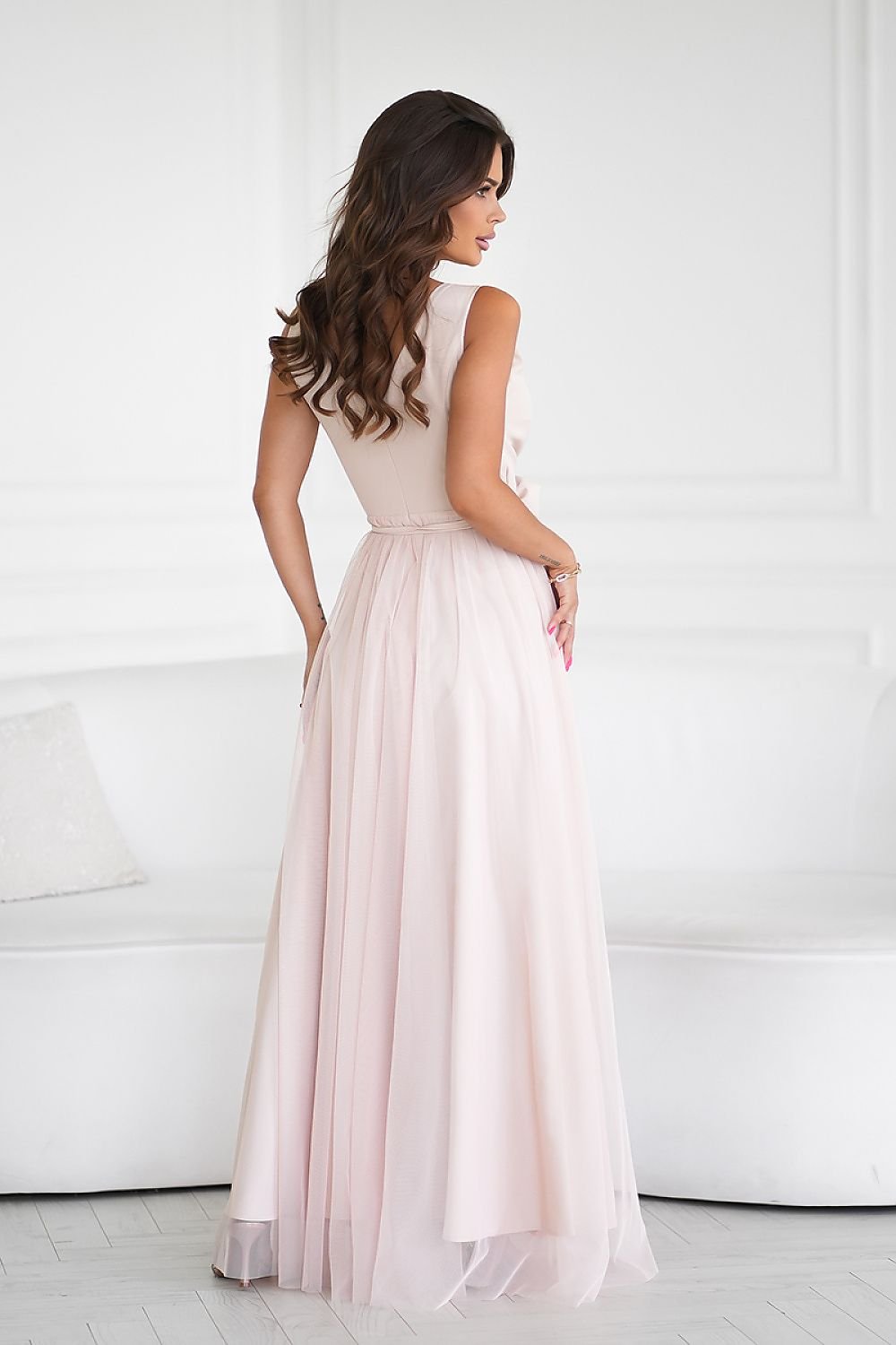 Elegant Bridesmaid Gown with Rose Belt