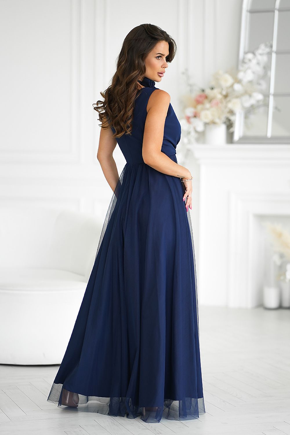 Elegant Bridesmaid Gown with Rose Belt