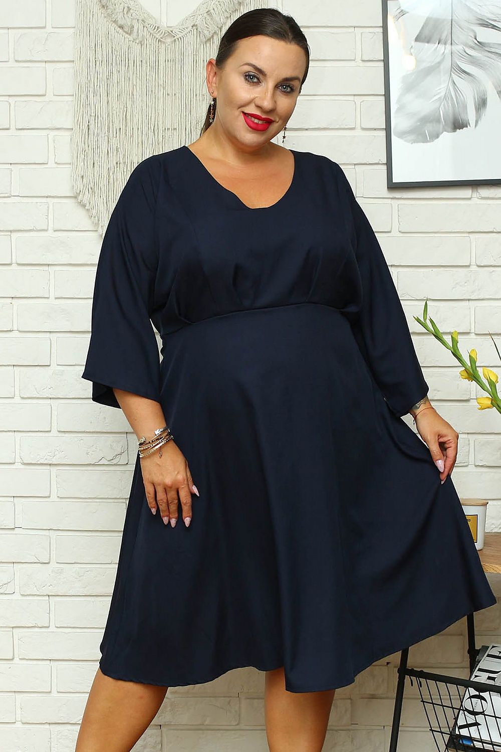 Plus Size Fit and Flare Dress navy blue