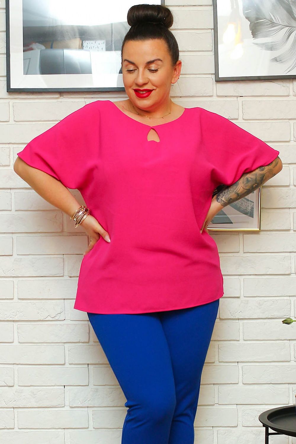 Plus Size Heart Neckline Blouse pink