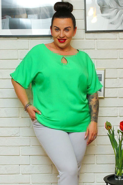 Plus Size Heart Neckline Blouse green