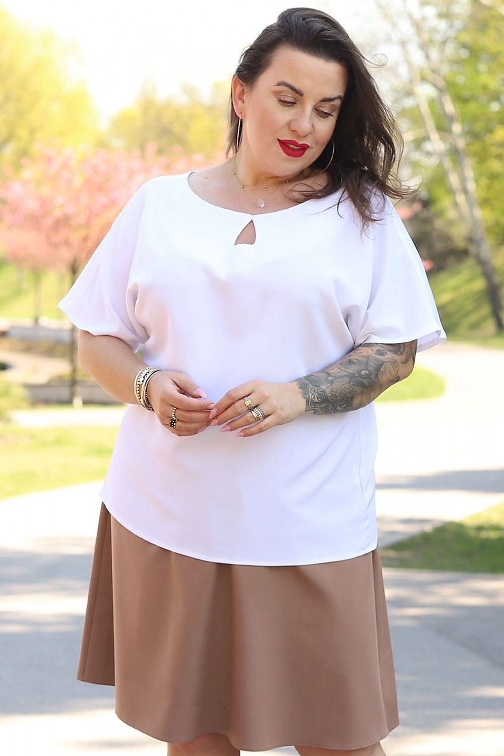 Plus Size Heart Neckline Blouse white