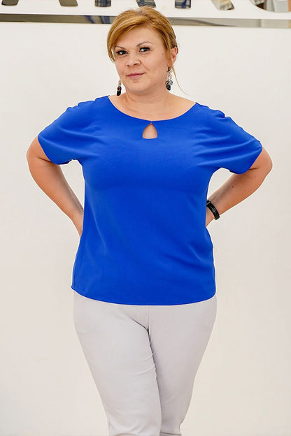 Plus Size Heart Neckline Blouse blue