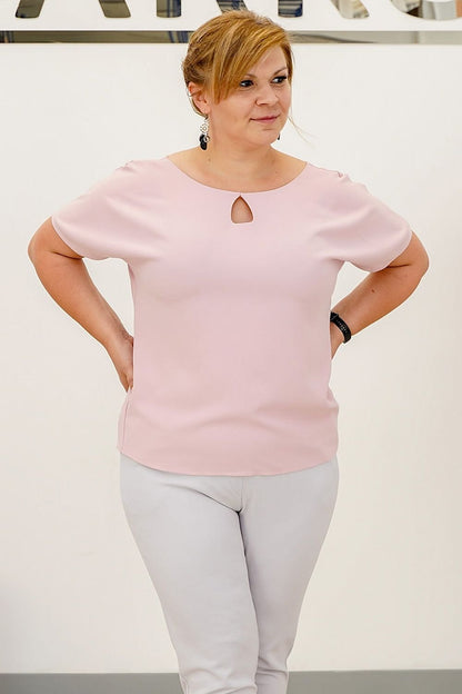 Plus Size Heart Neckline Blouse pink 2