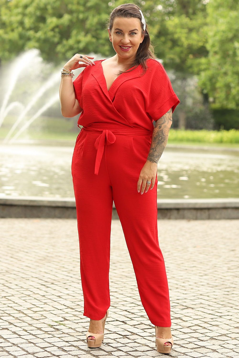 Farida Envelope Plus Size Jumpsuit red