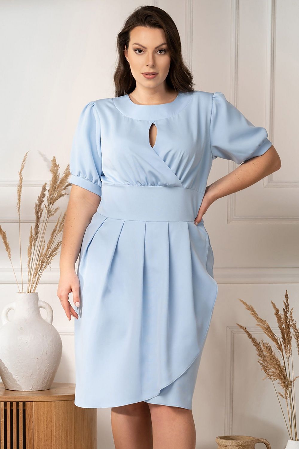 Plus Size Teardrop Waist Dress blue