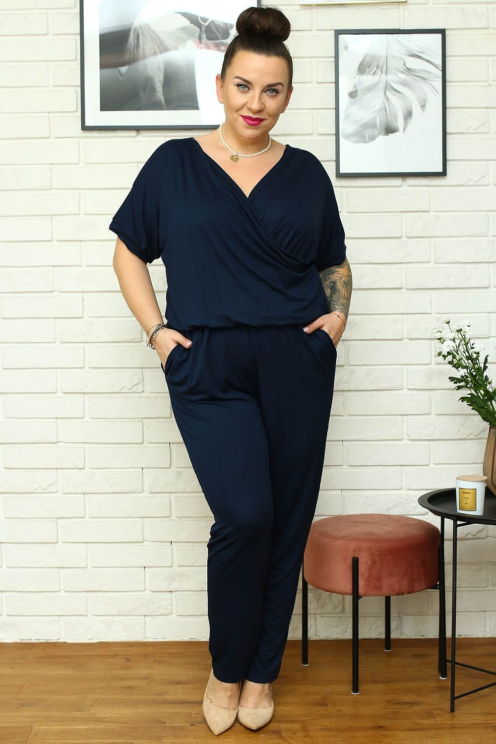 Plus Size Knit Jumpsuit navy blue