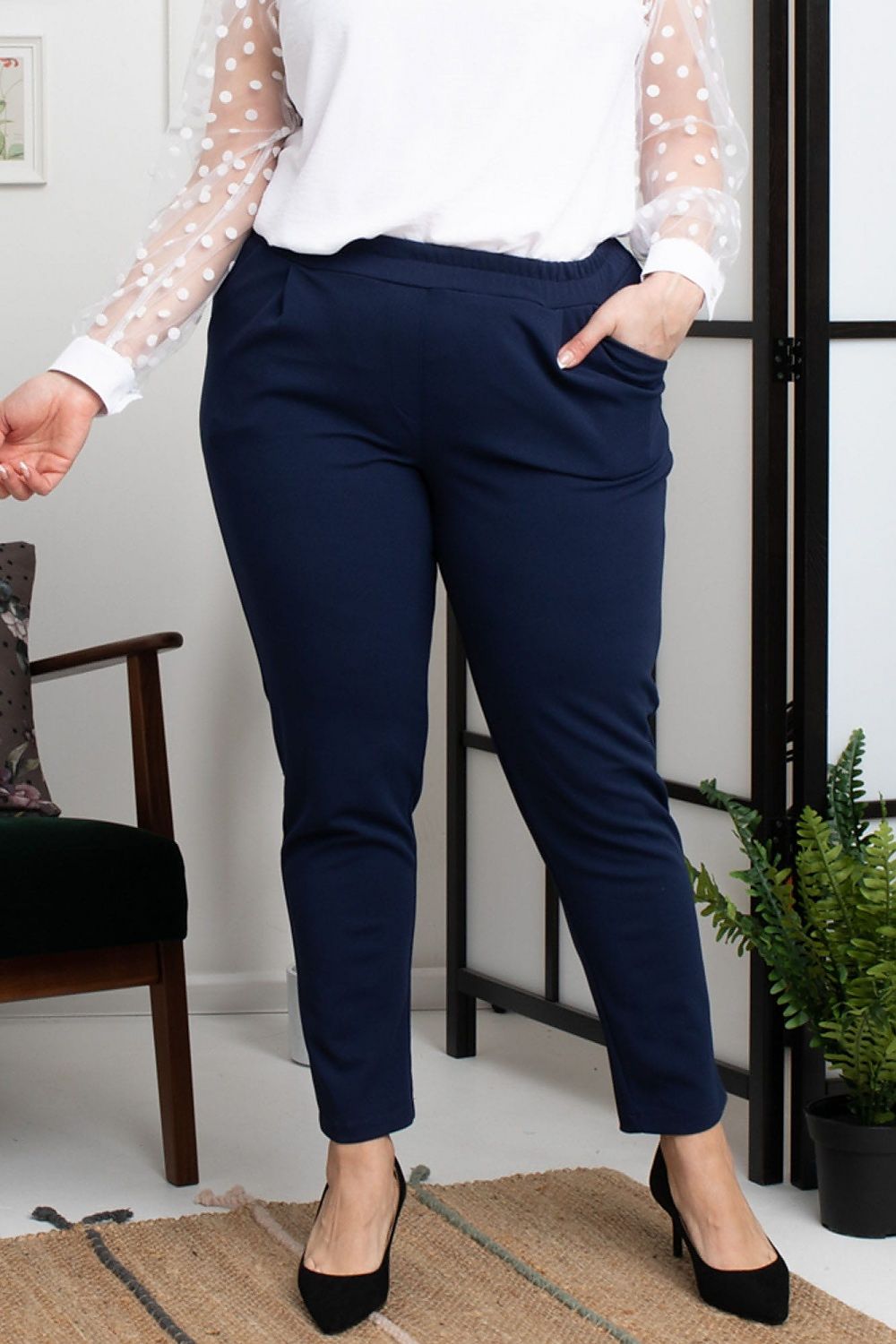 Curvy Comfort Stretch Trousers navy blue