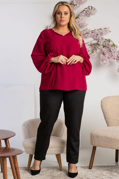 Plus Size Contrast Collar Blouse