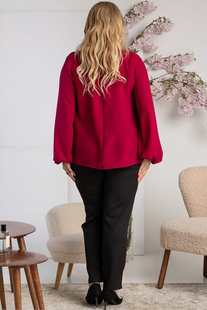 Plus Size Contrast Collar Blouse