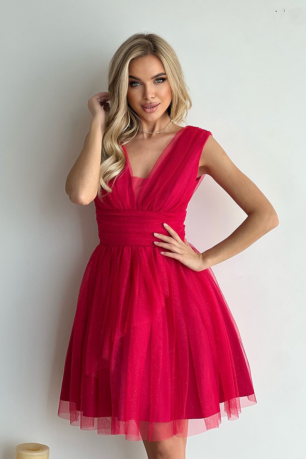 Elegant Layered Bridesmaid Dress with Heart Neckline pink