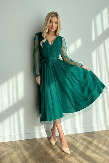 Elegant Layered Midi Dress with Brocade Mesh