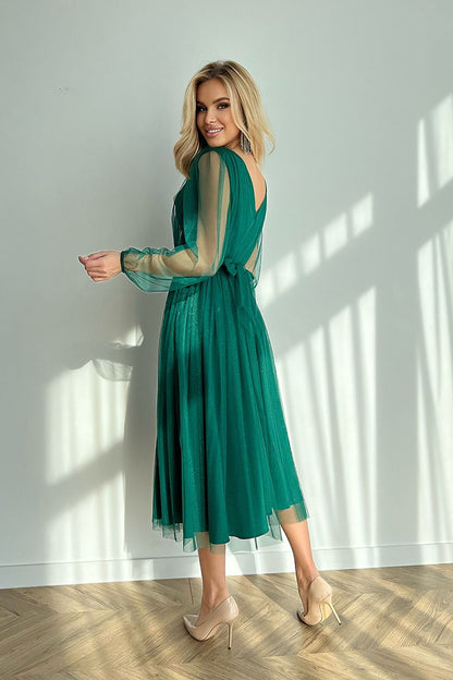 Elegant Layered Midi Dress with Brocade Mesh