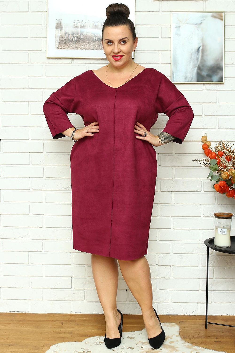 Plus Size Suede Midi Dress