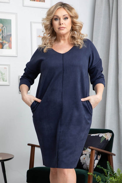 Plus Size Suede Midi Dress navy blue