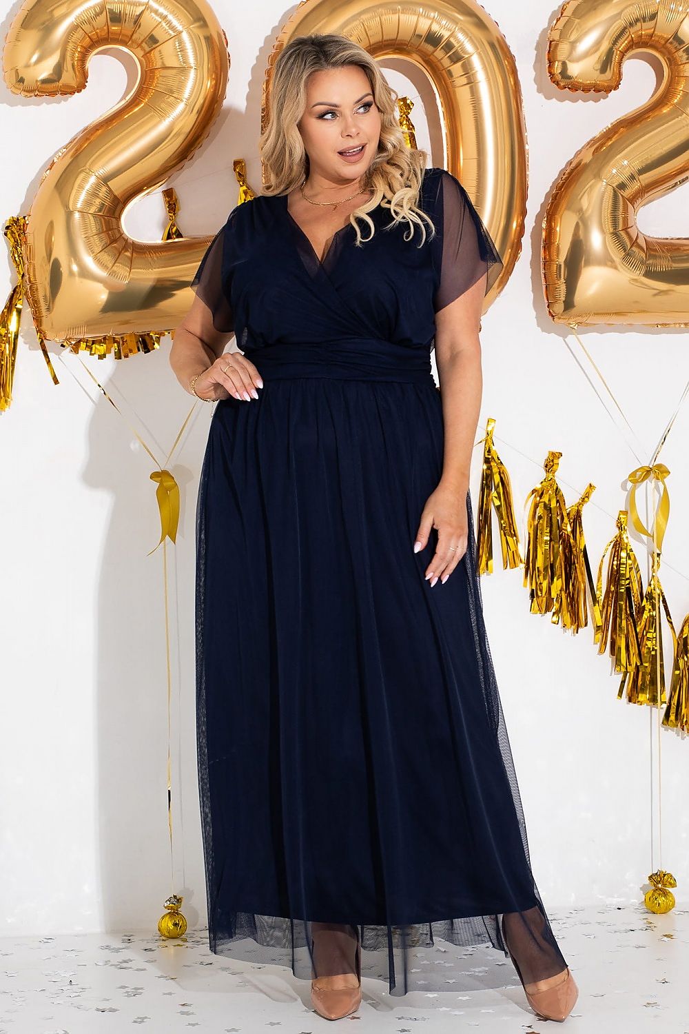 Plus Size Tulle Maxi Dress navy blue