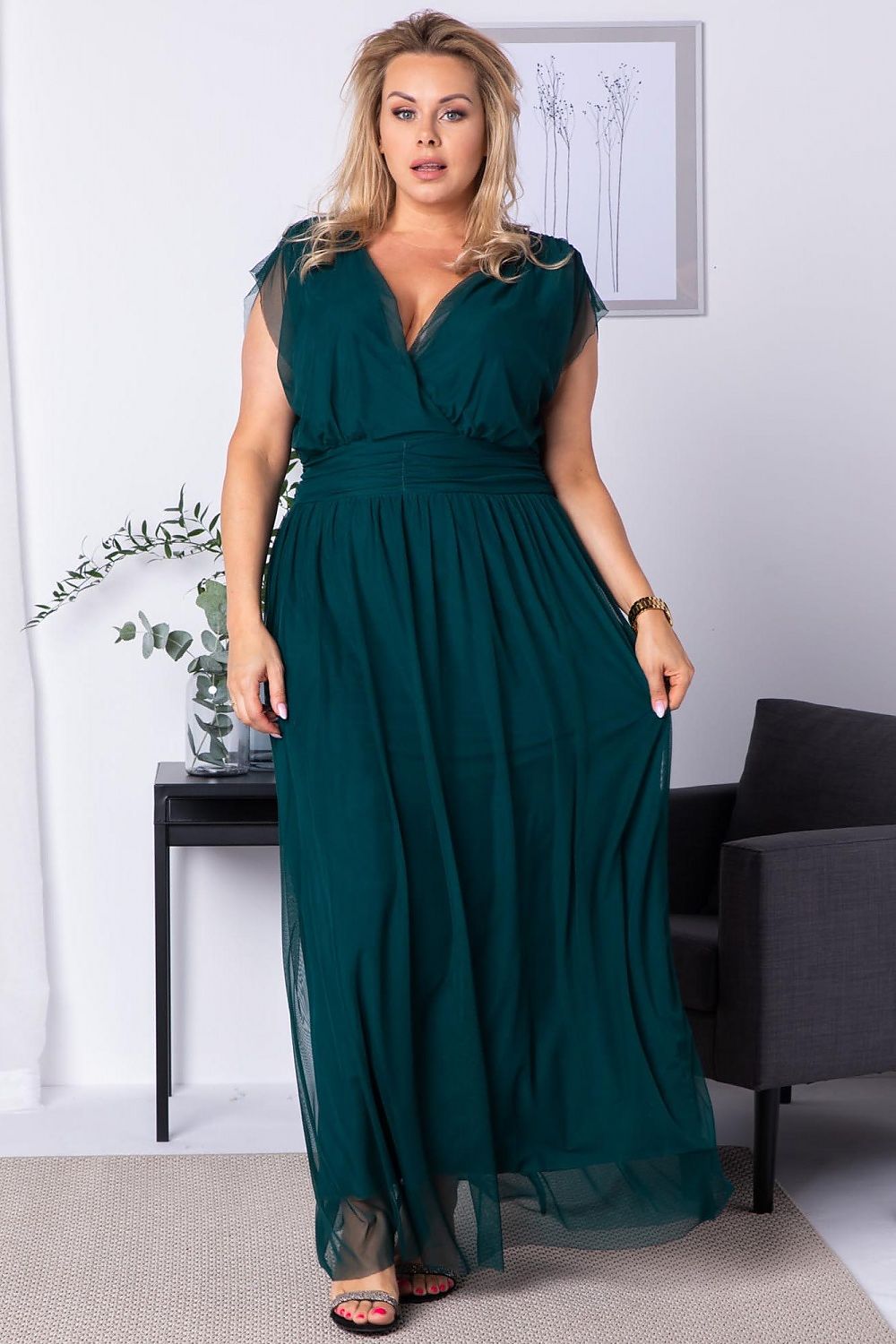 Plus Size Tulle Maxi Dress green