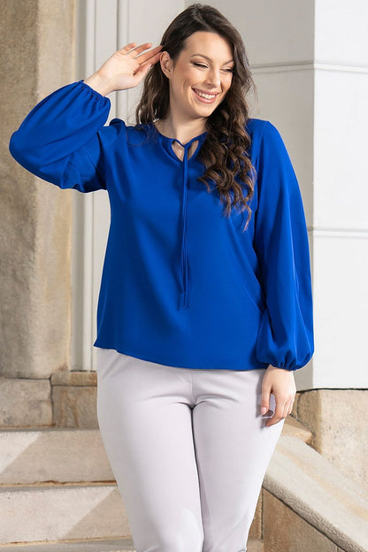 Plus Size Contrast Collar Blouse blue 2