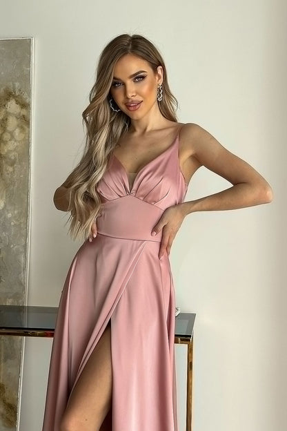 Flowy Satin Bridesmaid Dress with Cutout Top