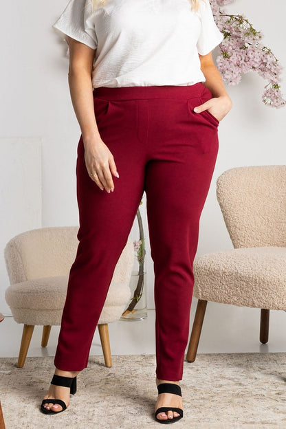 Plus Size Elastic Waist Trousers red