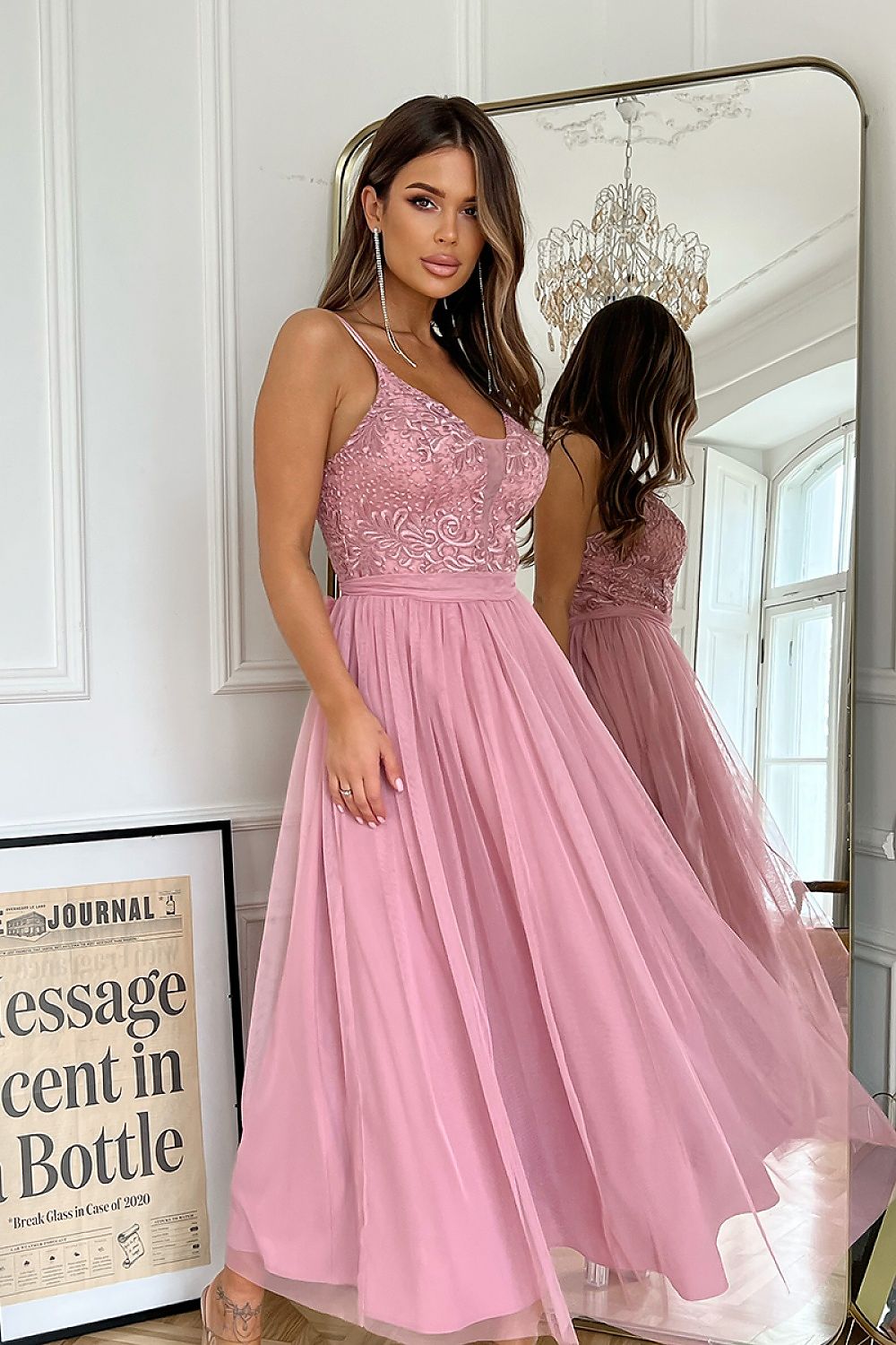 Elegant Floor-Length Bridesmaid Dress pink