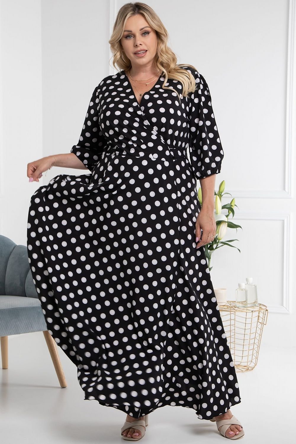 Plus Size Maxi Dress with Split navy blue