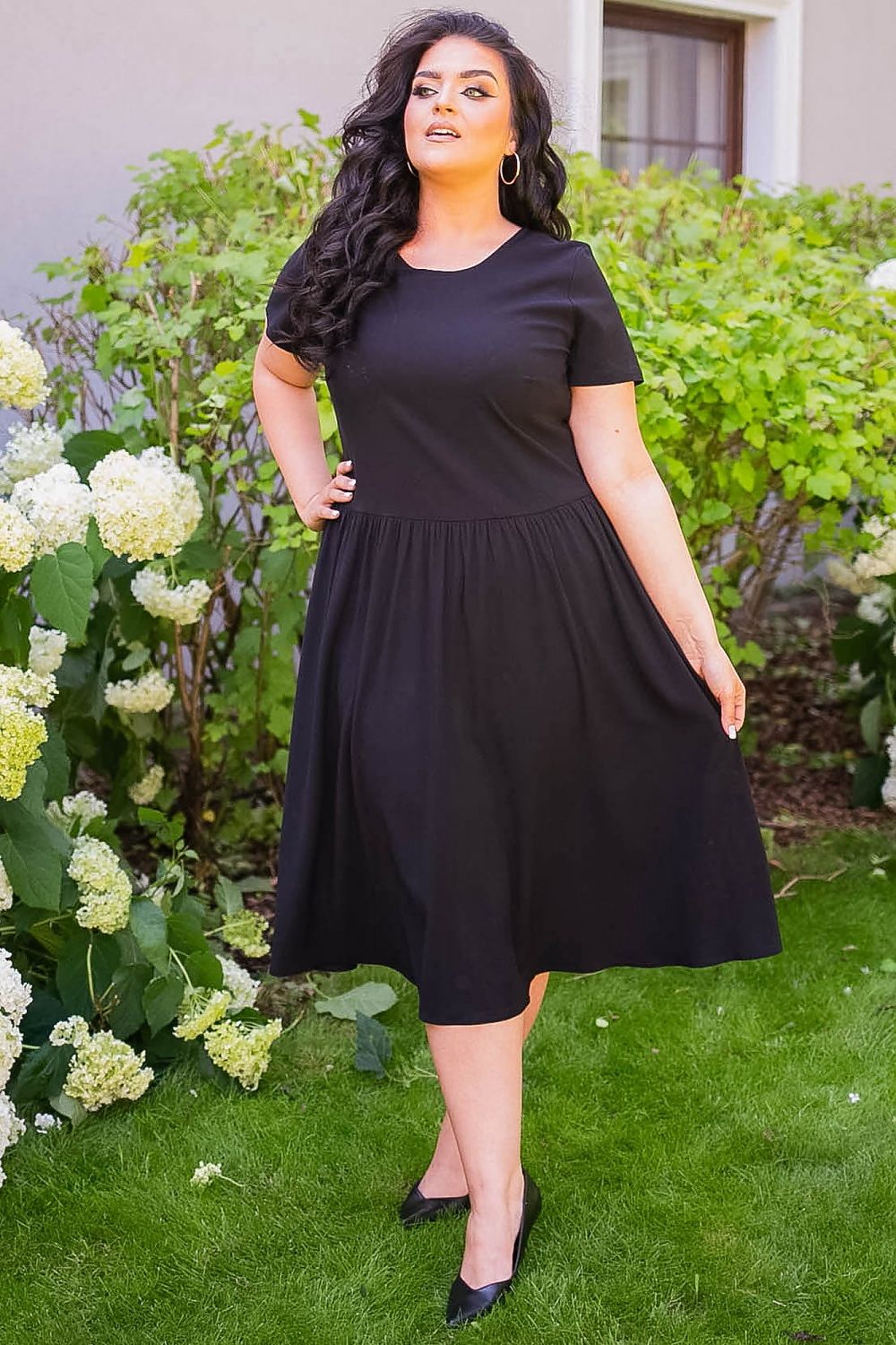 Plus Size Floral Flared Dress black