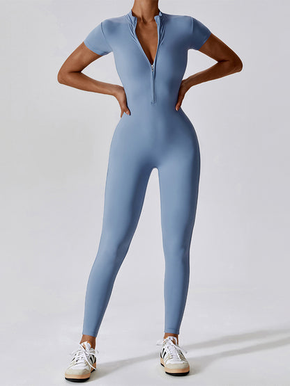 High-Stretch Nylon Half Zip Active Jumpsuit