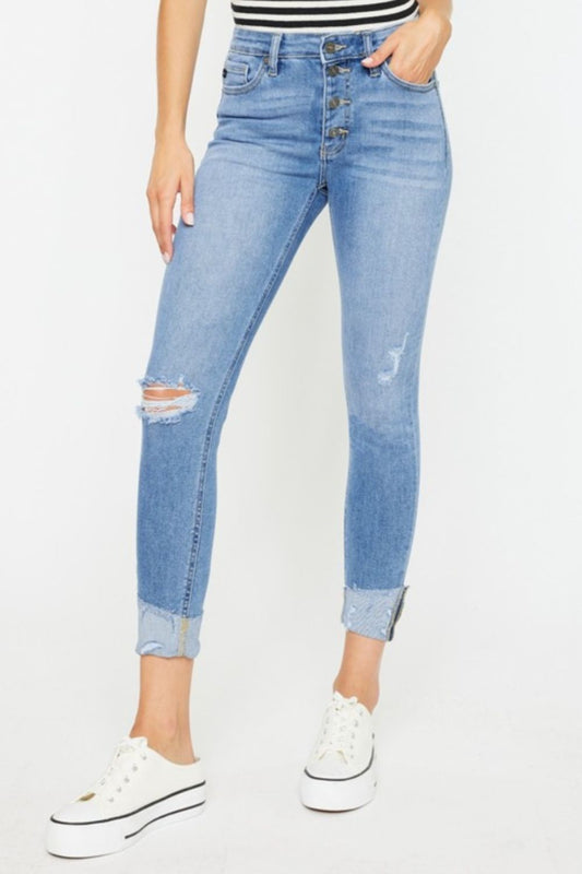 Kancan Distressed Cat's Whiskers Button Fly Jeans LIGHT