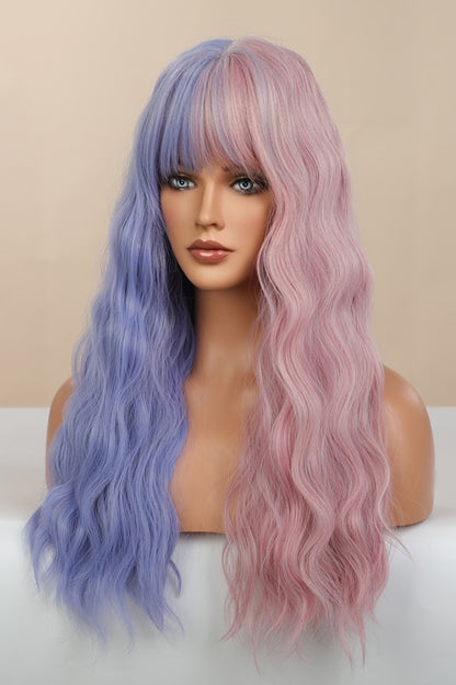 26" Long Wavy Blue & Pink Split-Dye Wig (Heat Resistant Synthetic)