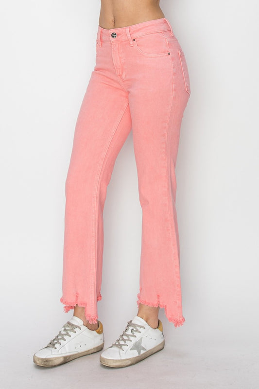 RISEN Raw Hem Bootcut Jeans with Pockets Flamingo