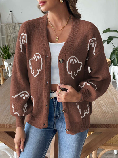 V-Neck Dropped Shoulder Cardigan