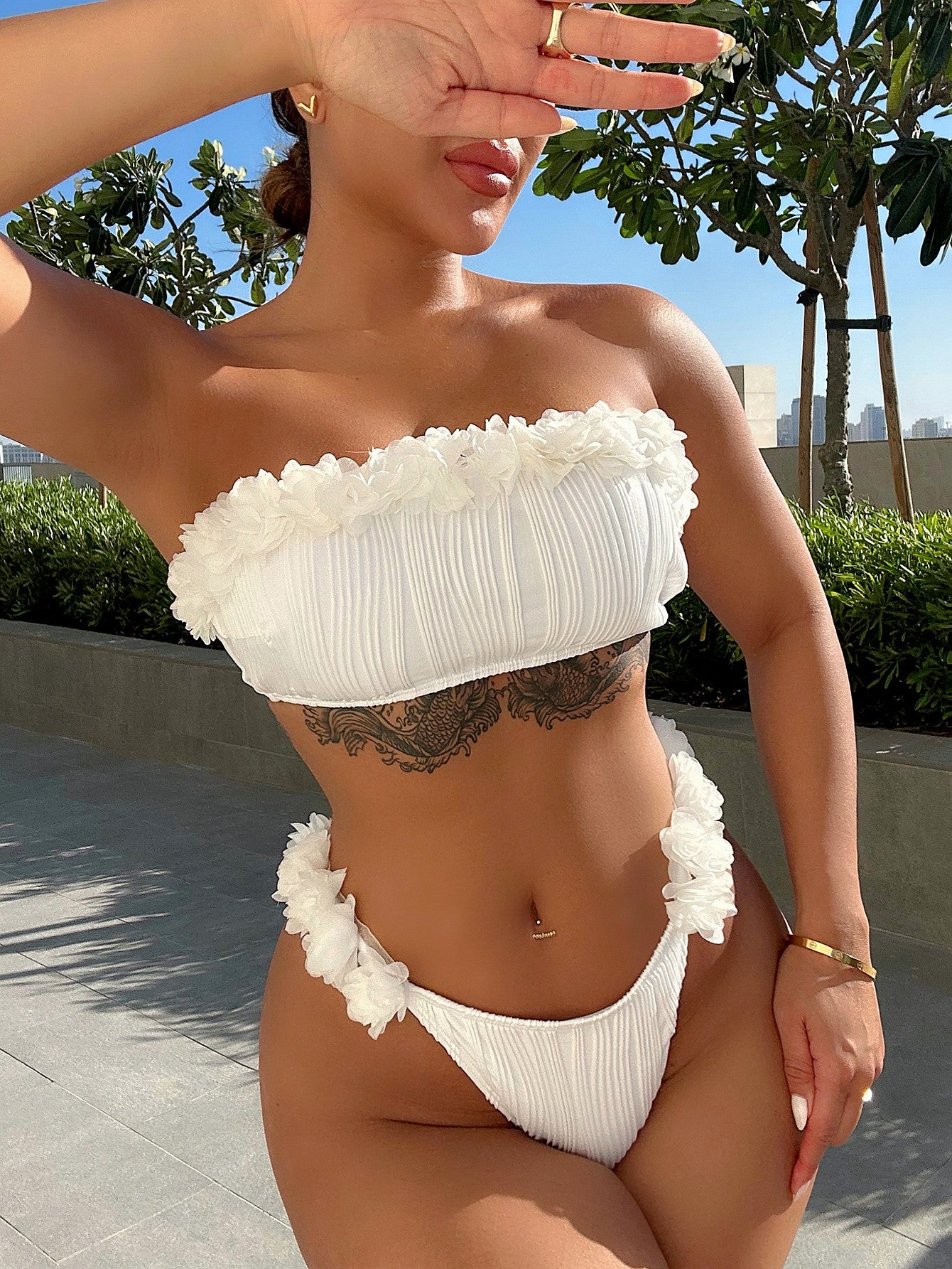 Solid Color Tie-Back Bikini Set - 2024 Bikini Trends White